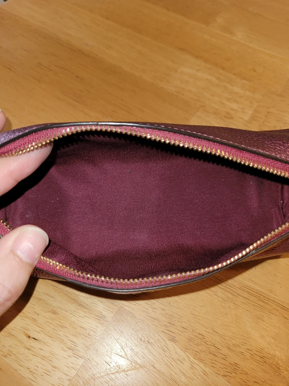 Coach Pebble Leather Zip Brush Case In Metallic Berry